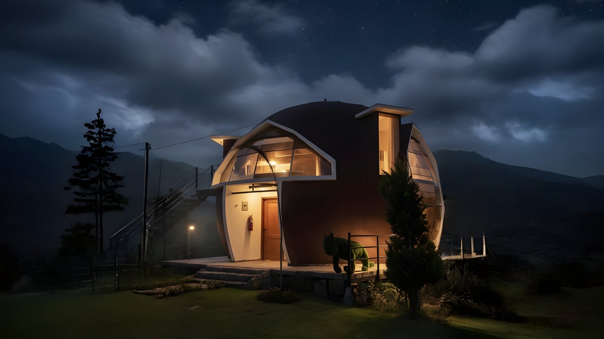 Ecohotel La Casa Bola - Vista exterior de las habitaciones esféricas en el valle de Guayllabamba